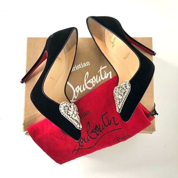 Christian Louboutin Shoes - Christian Louboutin Cristacora 120 Black Velvet Crystals Pumps Women’s 36 Shoes